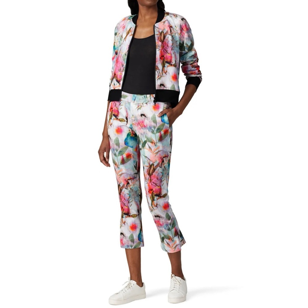 Pam & Gela floral jacket and track cropped pants set EUC